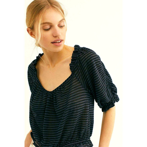 Free People NWT Dorothy Top Black Gray Stripe, XS - Picture 2 of 14